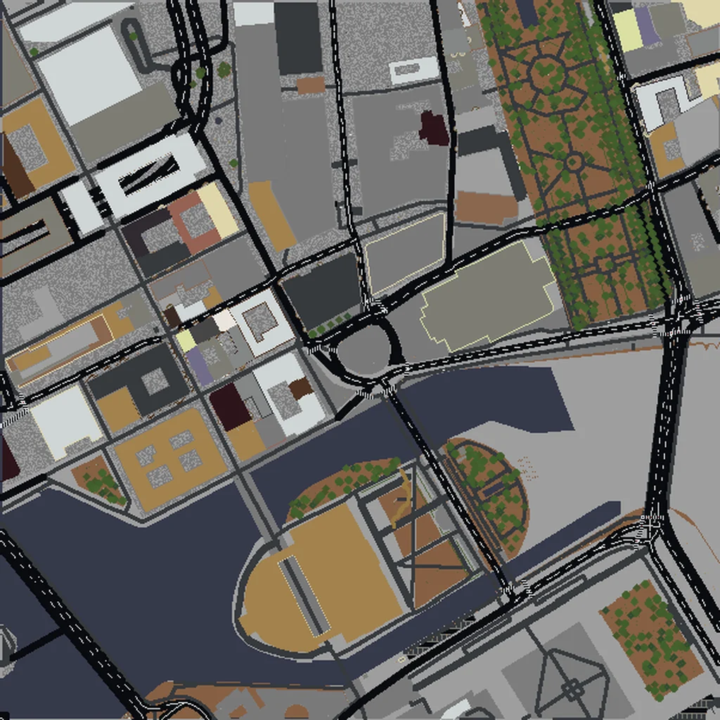 Top-down view of Stockholm generated as a Minecraft world